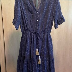 Anthropologie Navy Midi Dress with Tassel Details
